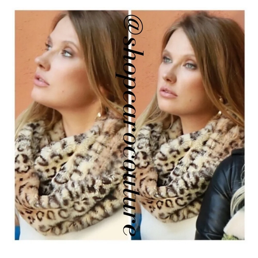 Faux fur leopard infinity scarf